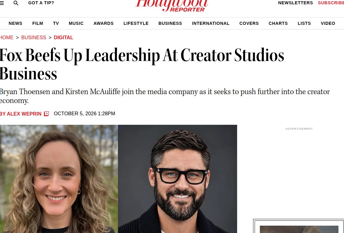 The Hollywood Reporter article on Fox Creator Studios expanding its leadership