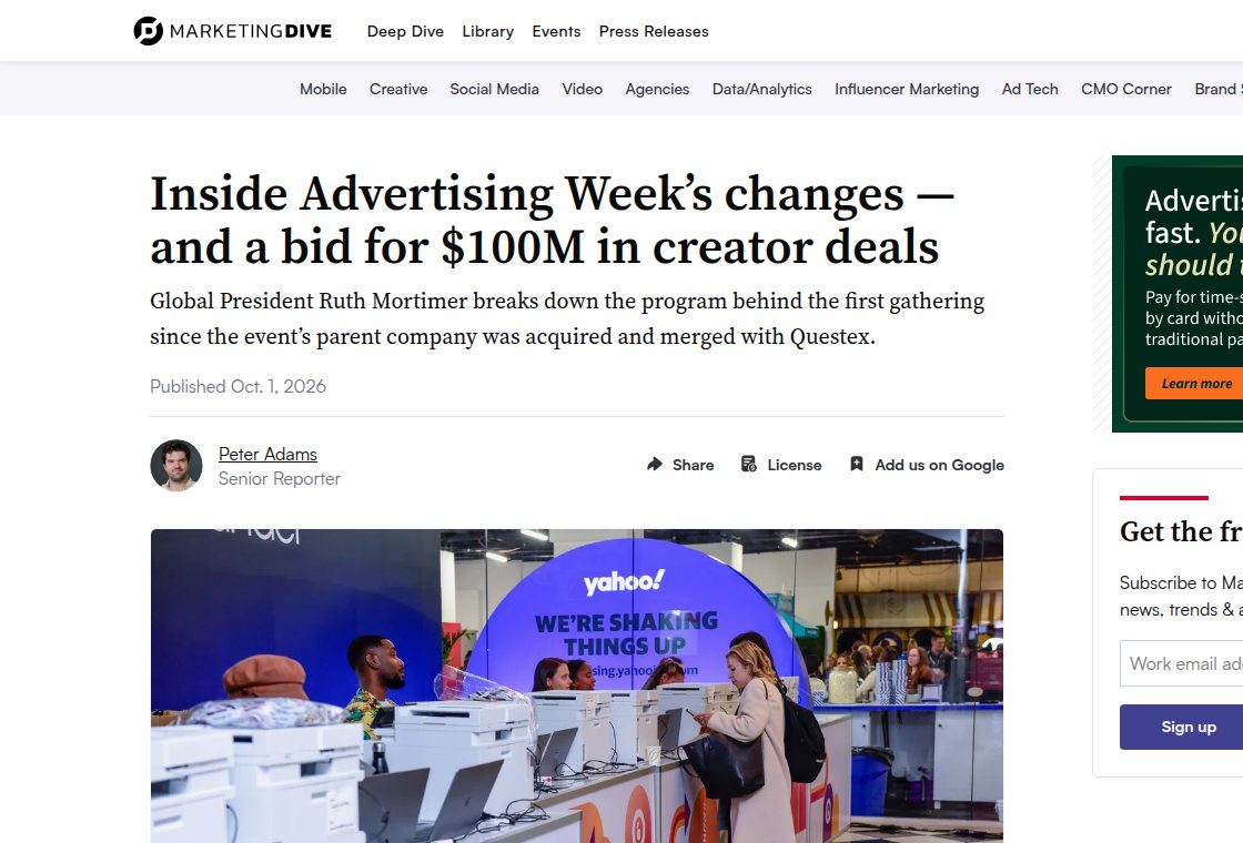 Marketing Dive article on Advertising Week's creator-deal goal