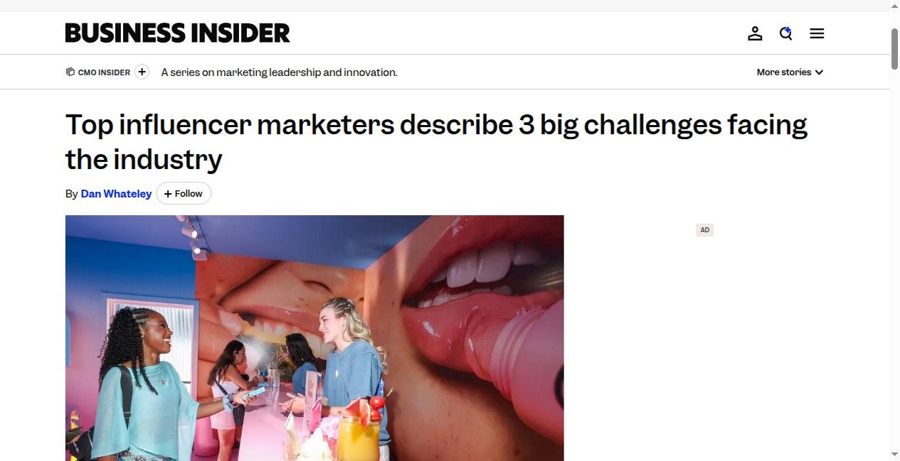인플루언서 마케터가 마주한 세 가지 어려움을 다룬 Business Insider 기사