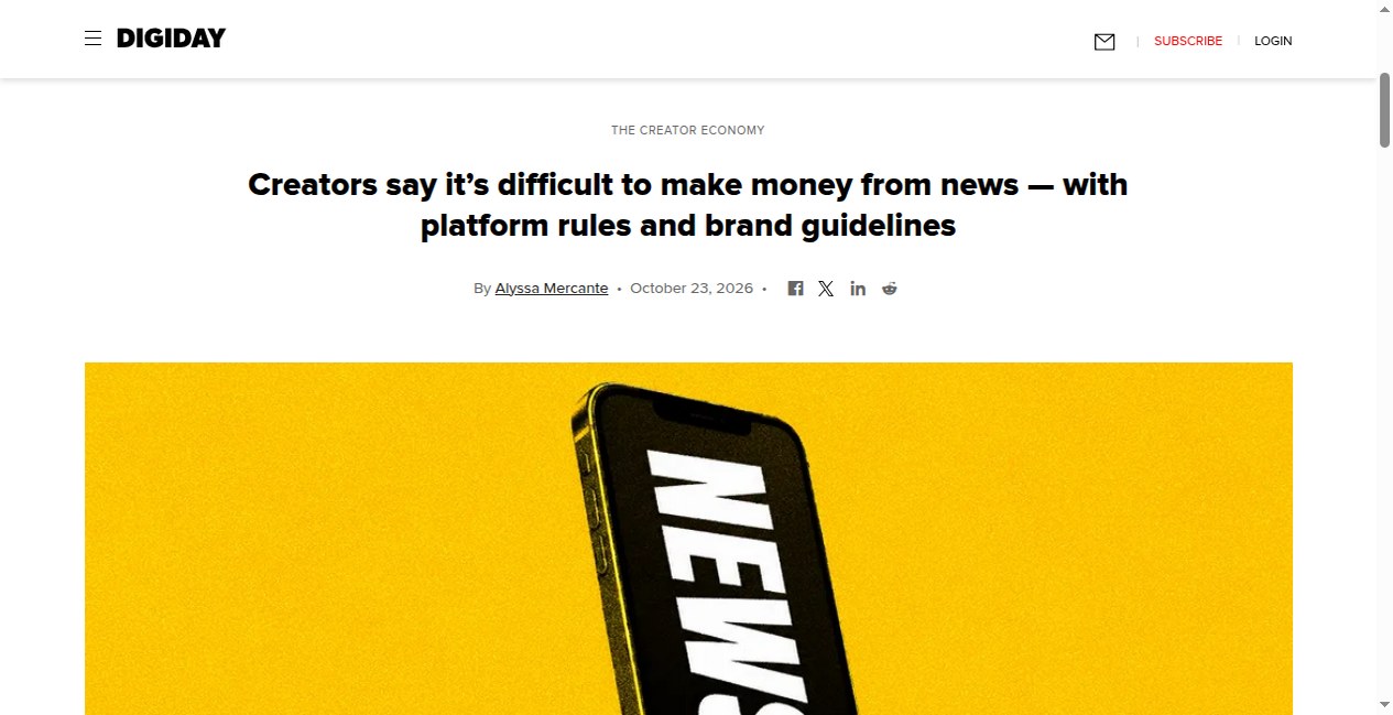 플랫폼 규칙과 브랜드 가이드라인 앞의 뉴스 크리에이터를 다룬 Digiday 기사